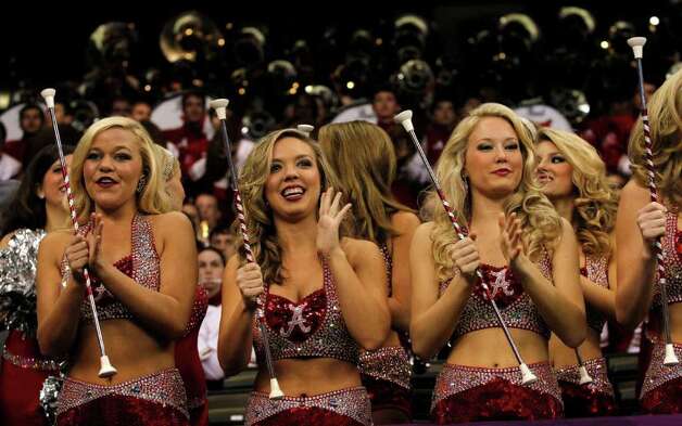 Alabama cheerleaders are seen before the BCS National Championship college 