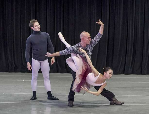 New Ballet San Jose artistic adviser Wes Chapman (center) rehearses Maykiel Solas and Junna Ige of Ballet SJ in the "Don Quixote" pas de deux, which Chapman is staging in February. Photo: Robert Shomler, Ballet San Jose / SF