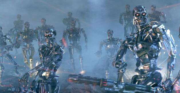Here are the bad robots taking over in a scene from "Terminator 3: Rise of the Machines." Photo: Warner Bros. Pictures / SL
