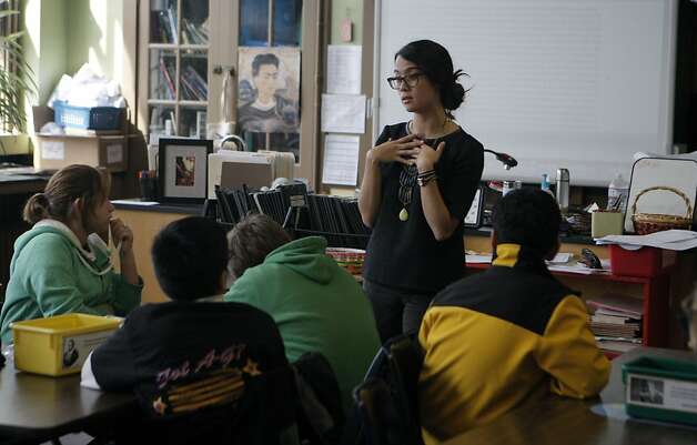 Monica Giudici teaches history to students at Everett Middle School in the Mission District, one of nine in San Francisco that received School Improvement Grants in 2010. The funding ends this year. Photo: Jessica Olthof, The Chronicle