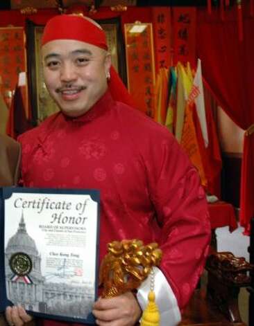 Raymond "Shrimp Boy'' Chow shows the certificate that was arranged by city Supervisor Fiona Ma in 2006. Photo: Special To The Chronicle, SFC