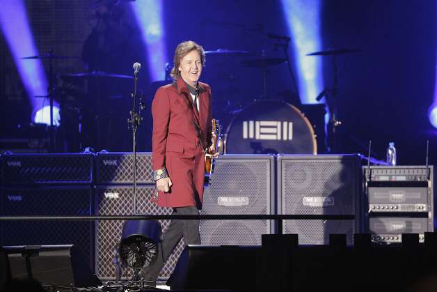 Paul McCartney greets the audience at the start of his farewell Candlestick Park show to a sold out crowd on Thursday Aug. 14, 2014 in San Francisco, Calif. Photo: Mike Kepka