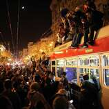 People celebrate in the streets of San Francisco after the Giants won the wold series on October 29th 2014.