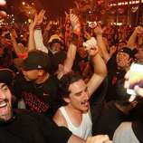Giants fans celebrate near AT&amp;T Park following the Giants' victory in the 2014 World Series on Wednesday, Oct. 29, 2014.