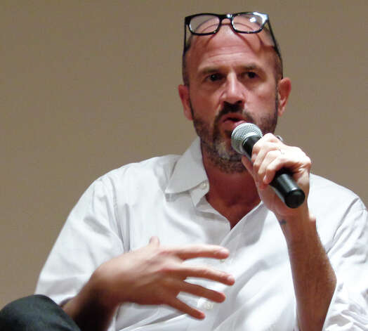 Bestselling author James Frey speaks about his new book, ìEndgame: The Calling,î to a hometown crowd at the New Canaan Library. Photo: Meg Barone / New Canaan News