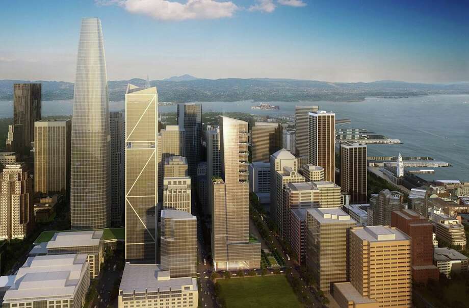 A rendering of the proposed Park Tower at Transbay (center) with several other developments including the Salesforce tower (left). Photo: Parktowerattransbay.com
