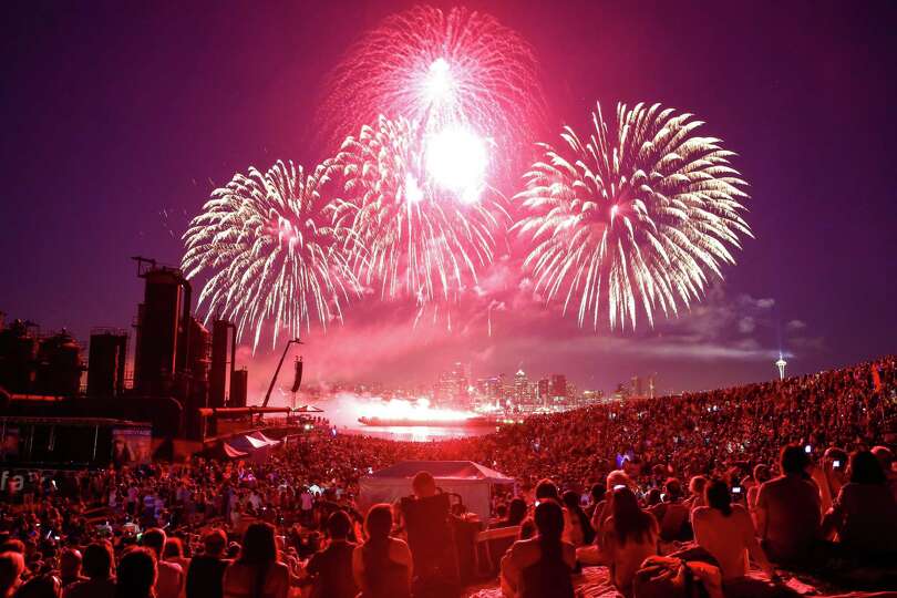 Fireworks explode during the Seafair Summer Fourth celebration at Gas Works Park on Saturday, July 4