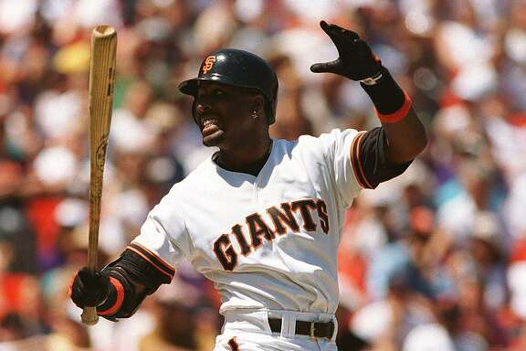 GIANTS 3/C/28APR96/SP/MACOR       Giants Barry Bonds fouls one off in Sunday's game against Florida.   Chronicle Photo: Michael Macor