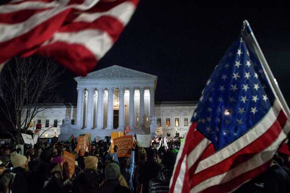 Protesters gather at a rally against President TrumpÃ‚Â’s executive order banning entry to refugees and others from seven Muslim-majority countries, at the Supreme Court in Washington, Jan. 30, 2017. (Gabriella Demczuk/The New York Times)