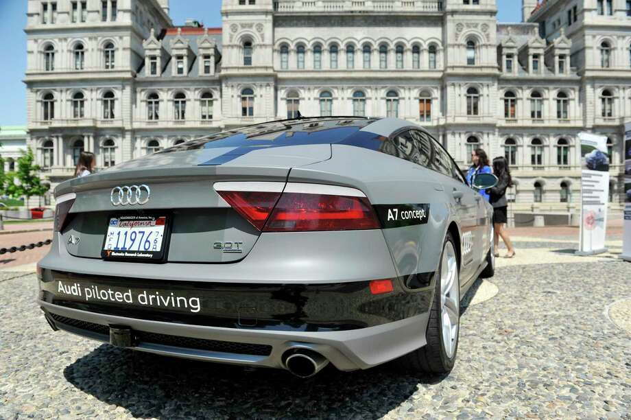 A view of the Audi A7 piloted driving prototype vehicle on Monday, May 23, 2016, in Albany, N.Y.  Employees of the auto maker were outside the Capitol to talk with legislators about the driverless car.  The State Senate is scheduled to vote on a bill that would advance self-driving technologies in New York State.  (Paul Buckowski / Times Union) Photo: PAUL BUCKOWSKI / 20036706A