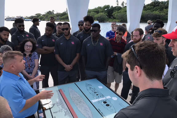 The UH football team and staff members spent Thursday afternoon touring Pearl Harbor. One player said it was a "once-in-a-lifetime experience."