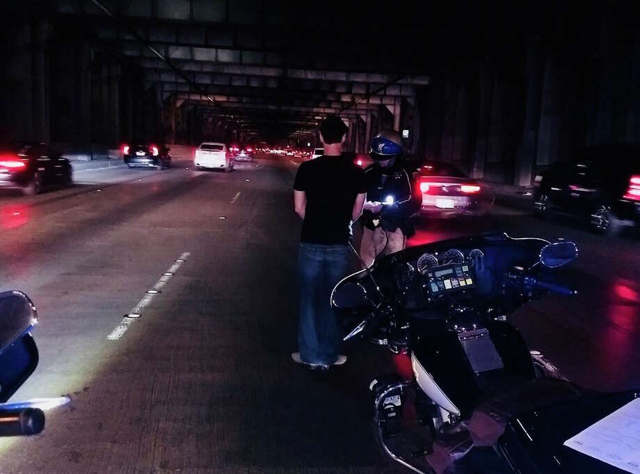 A driver of a Tesla was arrested on the Bay Bridge Thursday night. Photo: CHP San Francisco