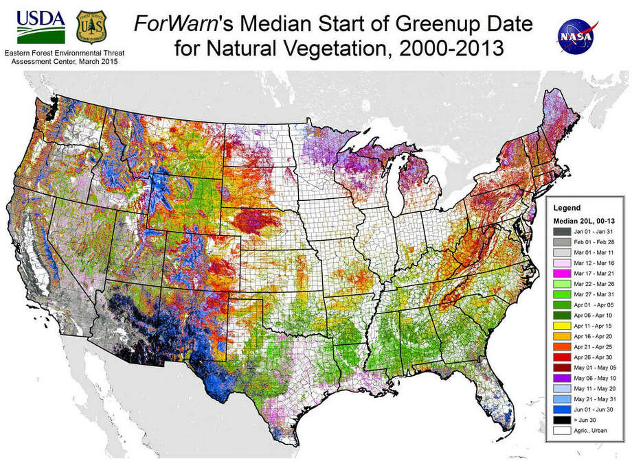 NASA satellites map vegetation and spring across the U.S. - Houston ...