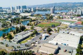 The site near Laney College in Oakland where the A’s want to build a ballpark.